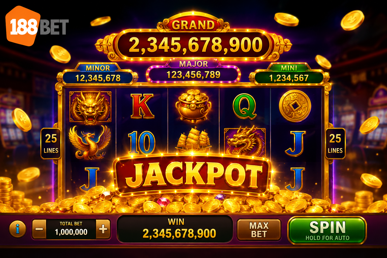 Giao diện Jackpot trong game slot trực tuyến tại 188BET